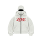 Elegant Red "LOVE" Vine Print White Full-Zip Hoodie