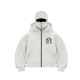Modern Black Geometric Logo Print White Full-Zip Hoodie
